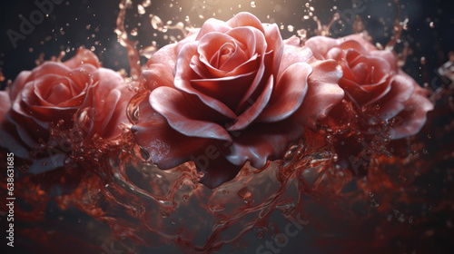 Beautiful red rose with water splashing captured.