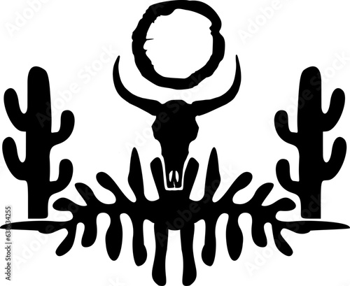 Vektor Elemente - Schädel Rinderkopf mit Kaktus und Knochen - Western