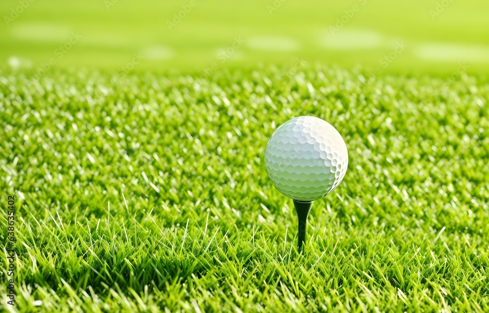 White golf ball on a green field, blurred background with copy space. Playing golf in the bright daytime. Sports. Green lawn with fresh grass outdoors. White golf ball on a green field, blurred background with copy space. Playing golf in the bright daytime. Sports. Green lawn with fresh grass outdoors.