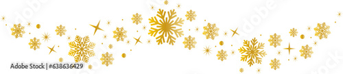 Snowflakes border in wave shape.Golden snowflakes with stars border.Golden snowflakes wave vector.Christmas decoration. photo