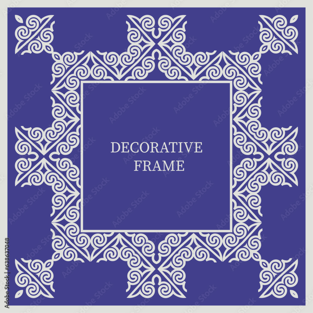 Square Frame, workpiece for your design. Ornamental elements and motifs of Kazakh, Kyrgyz, Uzbek, national Asian decor for plate, textile and print design. Square frame. Vector. 