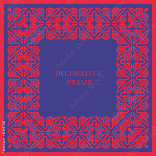Square Frame, workpiece for your design. Ornamental elements and motifs of Kazakh, Kyrgyz, Uzbek, national Asian decor for plate, textile and print design. Square frame. Vector. 