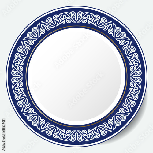 Round Frame, workpiece for your design. Ornamental elements and motifs of Kazakh, Kyrgyz, Uzbek, national Asian decor for plate, textile and print design. Circle frame. Vector. 