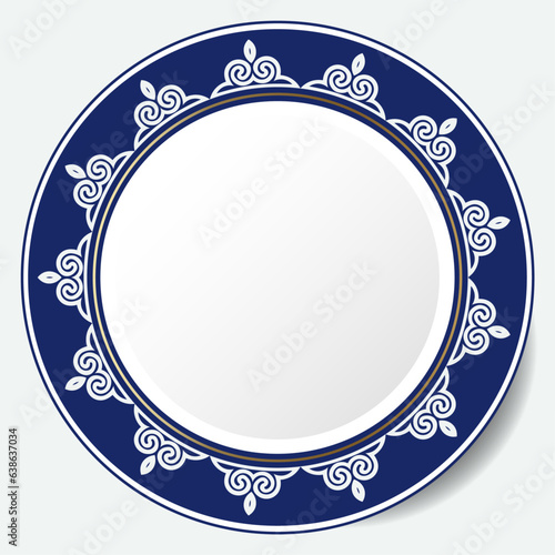 Round Frame, workpiece for your design. Ornamental elements and motifs of Kazakh, Kyrgyz, Uzbek, national Asian decor for plate, textile and print design. Circle frame. Vector. 