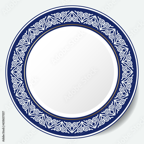 Round Frame, workpiece for your design. Ornamental elements and motifs of Kazakh, Kyrgyz, Uzbek, national Asian decor for plate, textile and print design. Circle frame. Vector. 