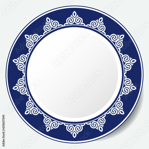 Round Frame, workpiece for your design. Ornamental elements and motifs of Kazakh, Kyrgyz, Uzbek, national Asian decor for plate, textile and print design. Circle frame. Vector. 