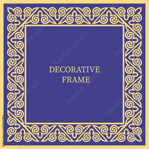 Square Frame, workpiece for your design. Ornamental elements and motifs of Kazakh, Kyrgyz, Uzbek, national Asian decor for plate, textile and print design. Square frame. Vector. 