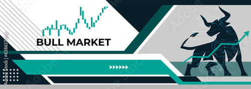 Bull market or bullish run trend in crypto currency or stocks. Trade exchange background, green up arrow graph for increase in asset value. Cryptocurrency stock share price chart. Global economy boom.