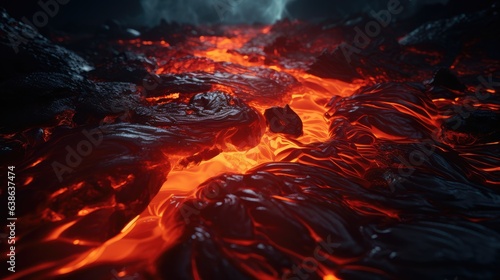 Beautiful image of hot and red lava. AI generated.