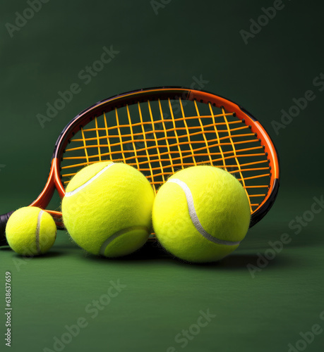 Tennis ball and racket on court. © visoot