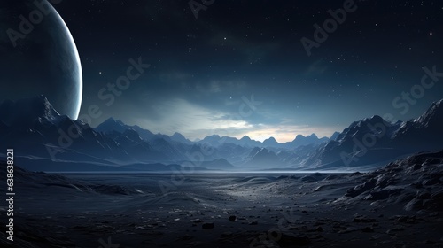 Amazing and beautiful alien planet landscape. AI generated.