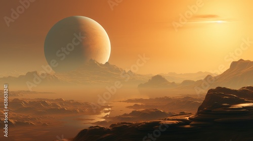Epic view of deserted planet landscape. AI generated.