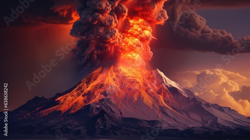 Big volcano eruption. Active volcano. AI generated.
