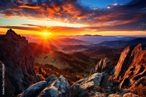 Epic Sunset Over Slovakia's Rocky Peaks: Captivating Panoramic Mountain View 