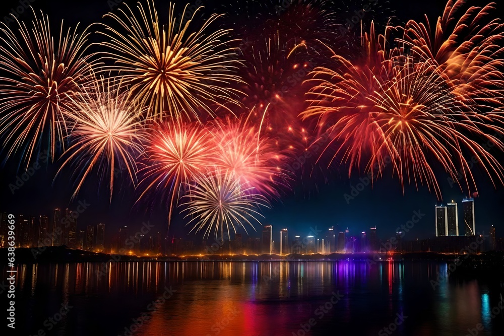 fireworks over the river Generated Ai fireworks over the river Generated Ai