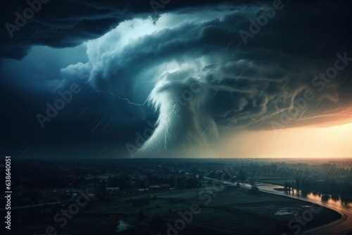 Cataclysmic Symphony: Tornado's Might and Thunderstorm's Fury Illuminating the Nocturnal Landscape 