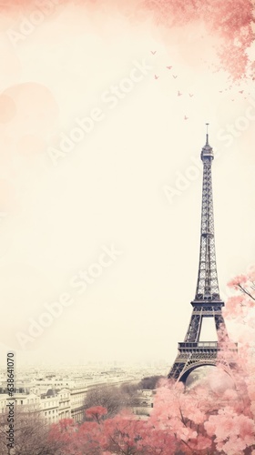 Paris themed background in portrait mode with copy space - stock picture backdrop