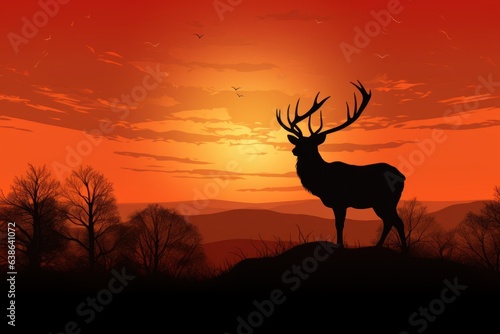 Enigmatic Encounter  The Silhouette of a Red Deer Stag Emerging from the Mystical Veil of Morning Mists 