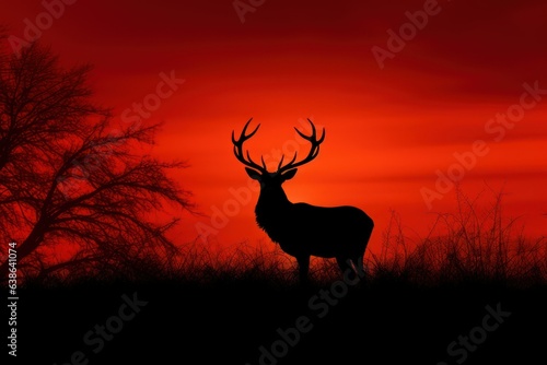 Majestic Solitude  Capturing the Silhouette of a Red Deer Stag Amidst the Mists of Nature s Mystique 