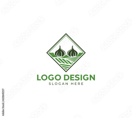 Garlic logo design Abstract garlic logo design Garlic farm logo design on white background. farm logo concept. garlic icon design with black background