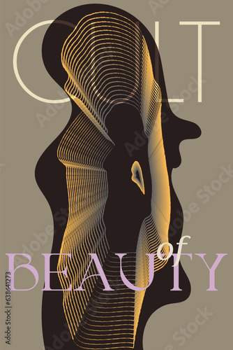 Abstract silhouette of a woman on brown and beige background with slogan. Abstract lines made silhouette of a woman.