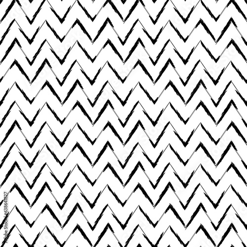 Brush strokes horizontal zigzag stripes print. Freehand chevron lines seamless pattern. Hand drawn background. Simple classic geometric ornament. Trendy grunge design