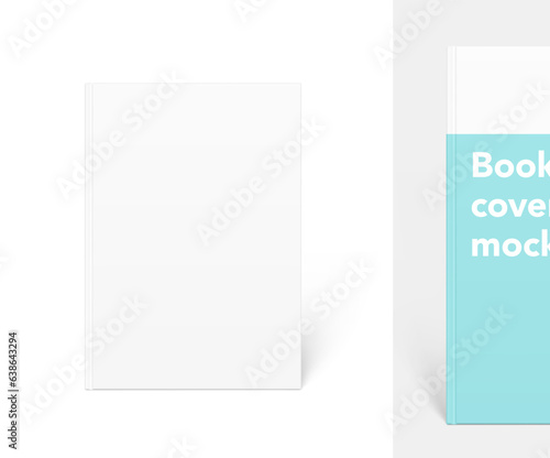 Blank cover soft book mockup with sample.  Vector illustration isolated on white background. It can be used for promo, catalogs, brochures, magazines, etc. Ready for your design. EPS10.
