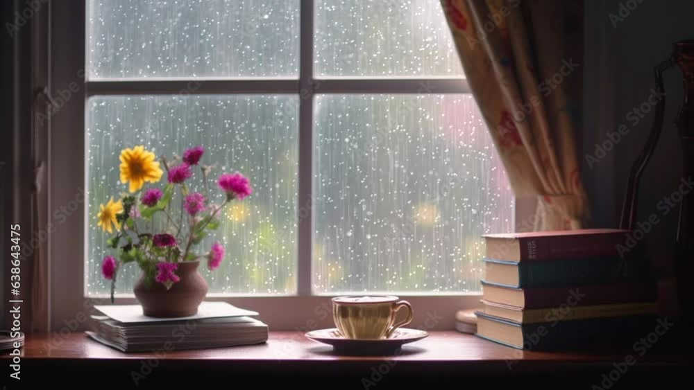雨の日のデスク 窓 梅雨 オフィス カフェ ループ シームレス 雨の日のデスク 窓 梅雨 オフィス カフェ ループ シームレス
