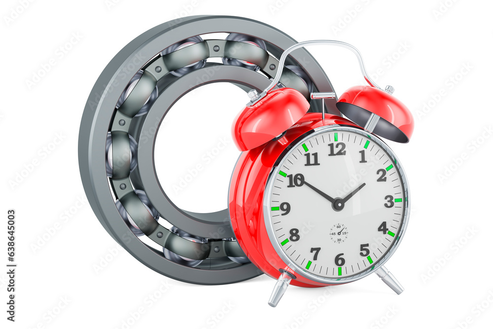 Ball bearing with alarm clock, 3D rendering Ball bearing with alarm clock, 3D rendering