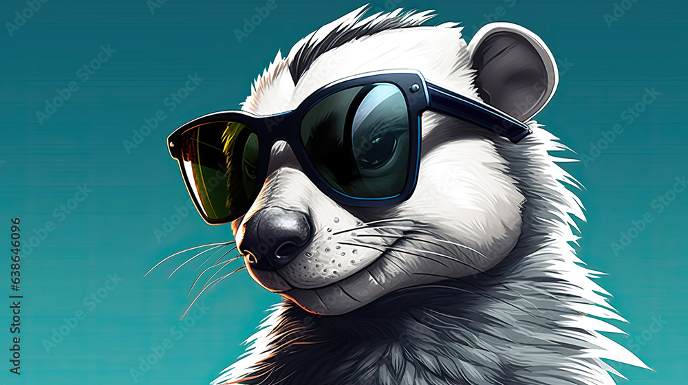 Skunk wearing sunglasses, stylized