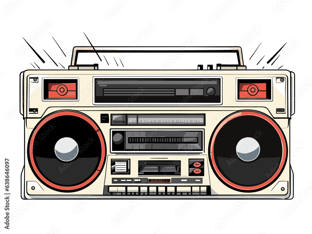 portable cassette tape music player 80s boombox vector illustration