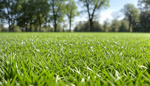 Green lawn with fresh grass outdoors. Nature spring grass background texture, размытый задний план with copy space. Landscaping of a parking area.