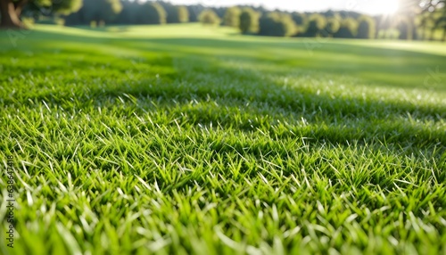 Green lawn with fresh grass outdoors. Nature spring grass background texture, размытый задний план with copy space. Landscaping of a parking area.