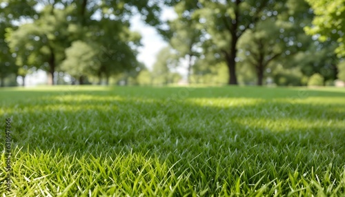 Green lawn with fresh grass outdoors. Nature spring grass background texture, размытый задний план with copy space. Landscaping of a parking area.