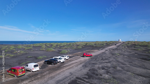 Stokksnes, Iceland, June 28, 2023: Vestrahorn mountain and Stokksnes beach. Vestrahorn. Jeep Renegade 4xe Trailhawk reversing. photo