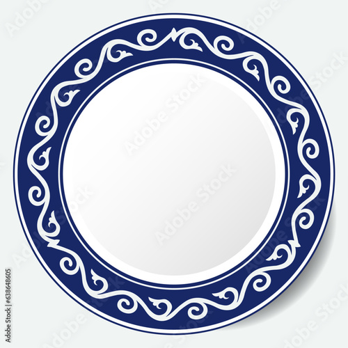 Round Frame, workpiece for your design. Ornamental elements and motifs of Kazakh, Kyrgyz, Uzbek, national Asian decor for plate, textile and print design. Circle frame. Vector. 