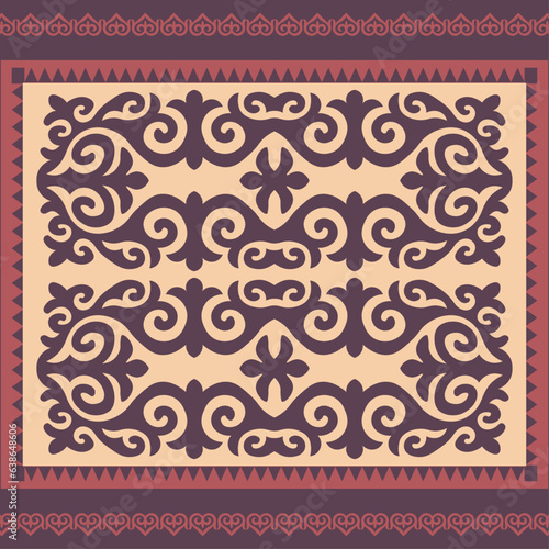 Template for your design. Ornamental elements and motifs of Kazakh, Kyrgyz, Uzbek, national Asian decor for packaging, boxes, banner and print design. Vector. Carpet. Nomad style.