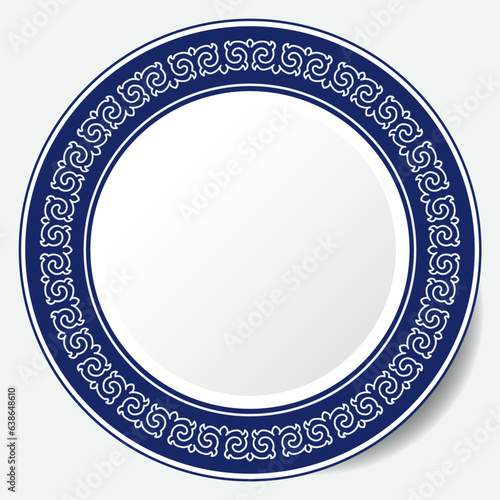 Round Frame, workpiece for your design. Ornamental elements and motifs of Kazakh, Kyrgyz, Uzbek, national Asian decor for plate, textile and print design. Circle frame. Vector. 