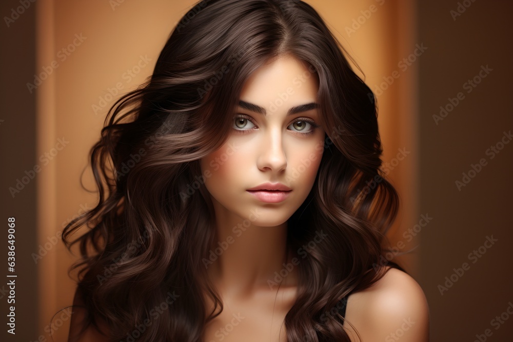 Naklejka premium A young woman with beautiful hair, generative AI