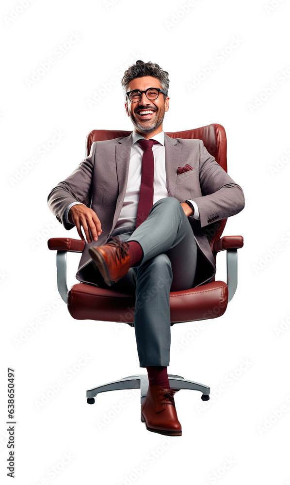 Relaxed Middle Easter businessman sitting on office chair over isolated transparent background Relaxed Middle Easter businessman sitting on office chair over isolated transparent background
