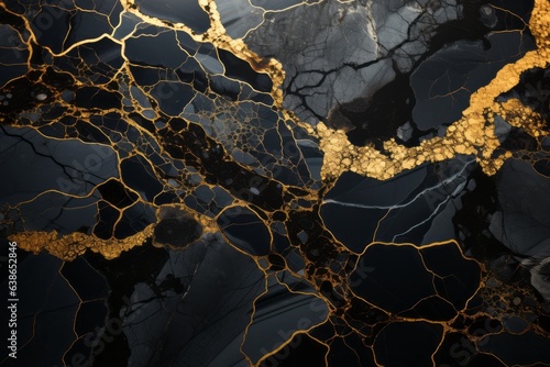 Portoro marble s bold black background and striking gold veining  giving a sense of drama and contrast. Generative AI