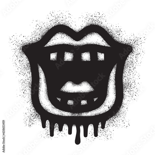 Laughing mouth graffiti with black spray paint