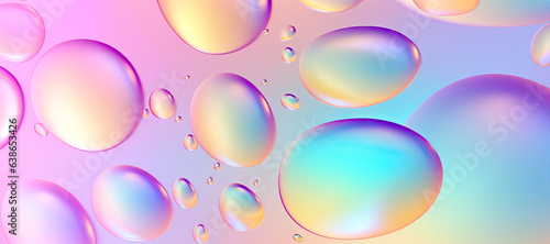 Abstract holographic ultraviolet colors background. Metallic liquid drops