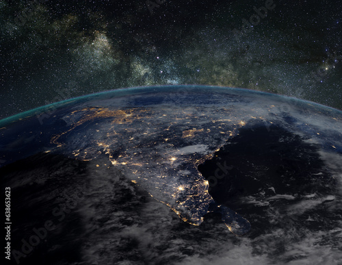 India at Night. Elements of this image furnished by NASA.