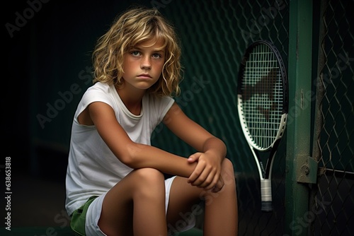 Young man sitting with tennis racket