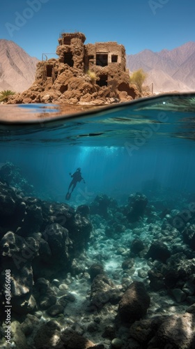 scuba diver and reef in the sea of dahab