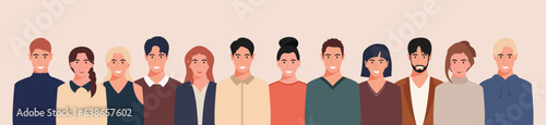 A group of people from different cultures and traditions. Diversity. Diverse multiracial and multicultural groups of people. Vector illustration in flat style.