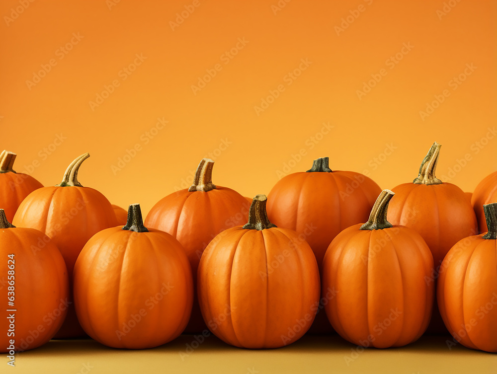 pumpkin banner on orange background place for text from above. Halloween concept, harvest pumpkin banner on orange background place for text from above. Halloween concept, harvest