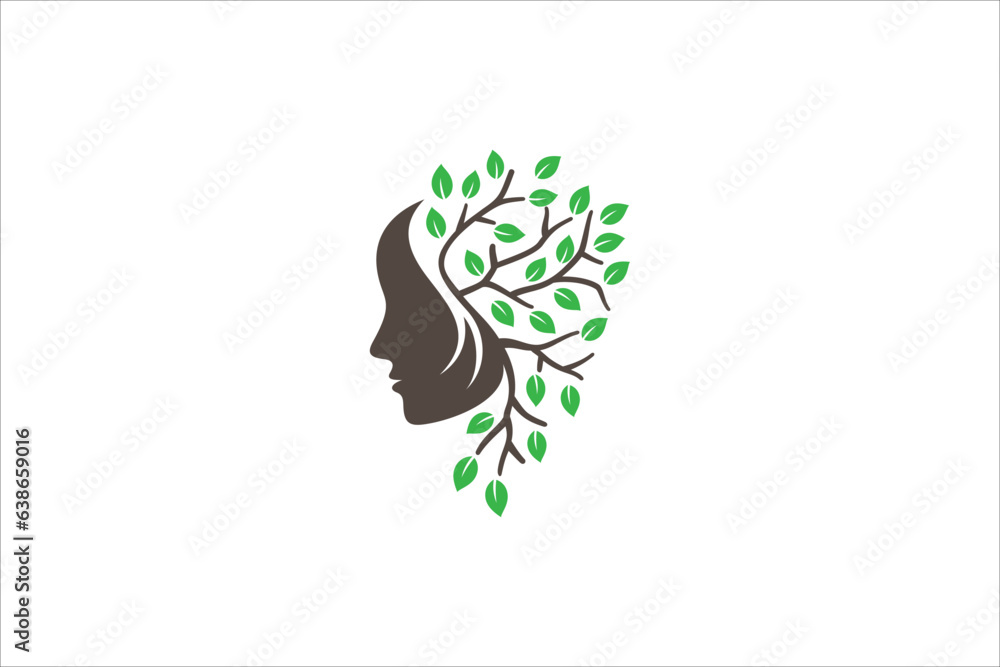 Woman face logo with tree shape combination Woman face logo with tree shape combination