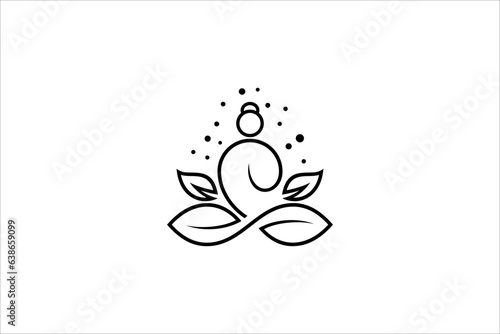Abstract yoga human logo with leaf element in line design style